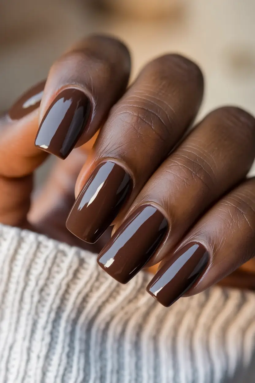 Trendy Fall 2025 Nail Colors for Dark Skin — Molten Mocha Squares