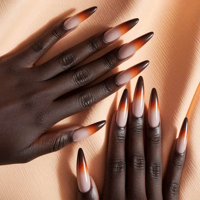 Trendy Fall 2025 Nail Colors for Dark Skin – Amber Ember Ombré French