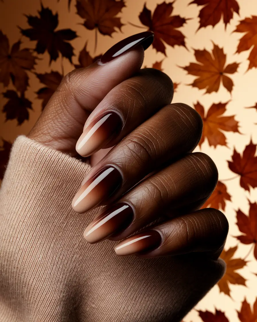Trendy Fall 2025 Nail Colors for Dark Skin — Maple Ombre Fade