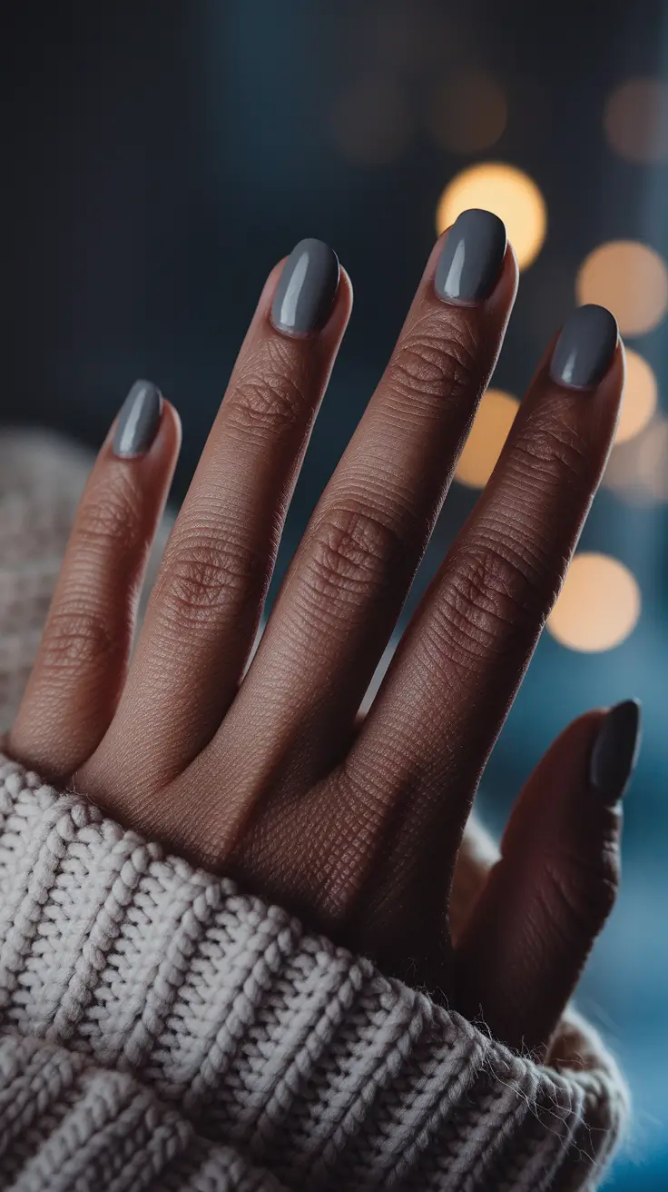 Trendy Fall 2025 Nail Colors for Dark Skin – Slate Cashmere Minimal