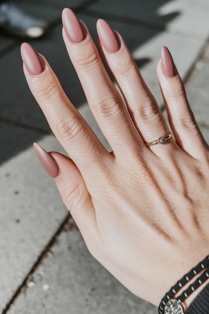 2025 Fall Nail Colors for Fair Skin - Rosewood almond with satin softness
