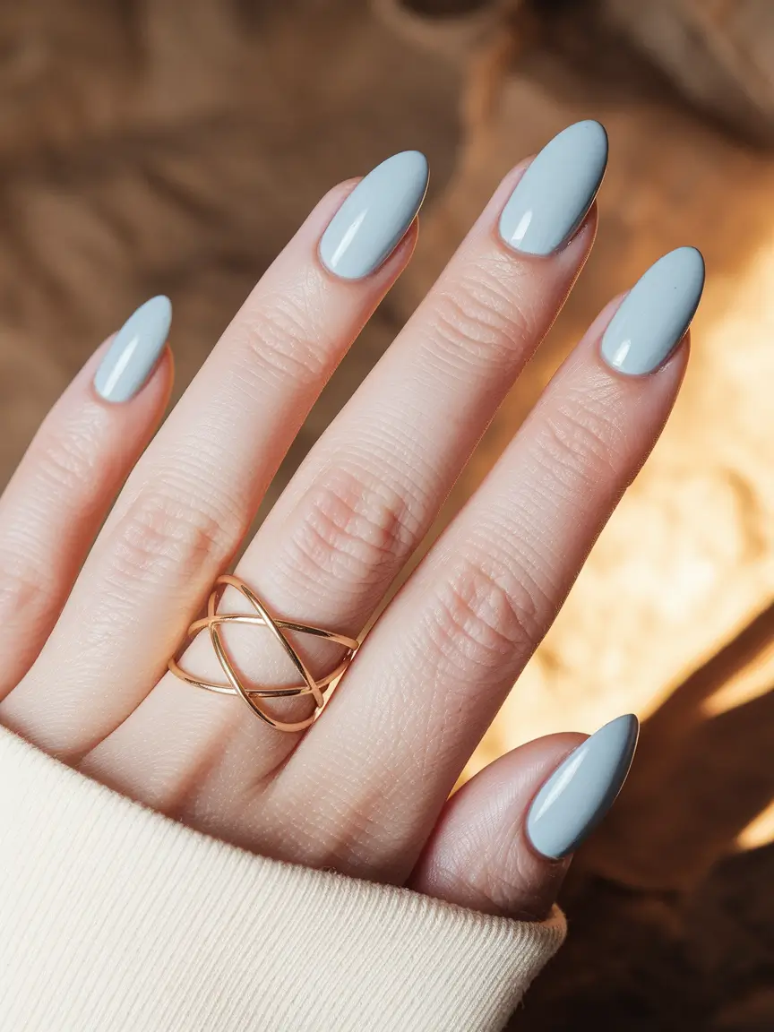 2025 Fall Nail Colors for Fair Skin - Porcelain cloud blue with almond shine