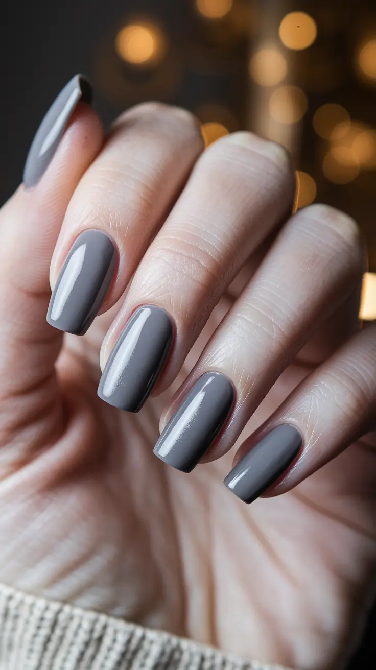 2025 Fall Nail Colors for Fair Skin - Glossy charcoal squares for city nights