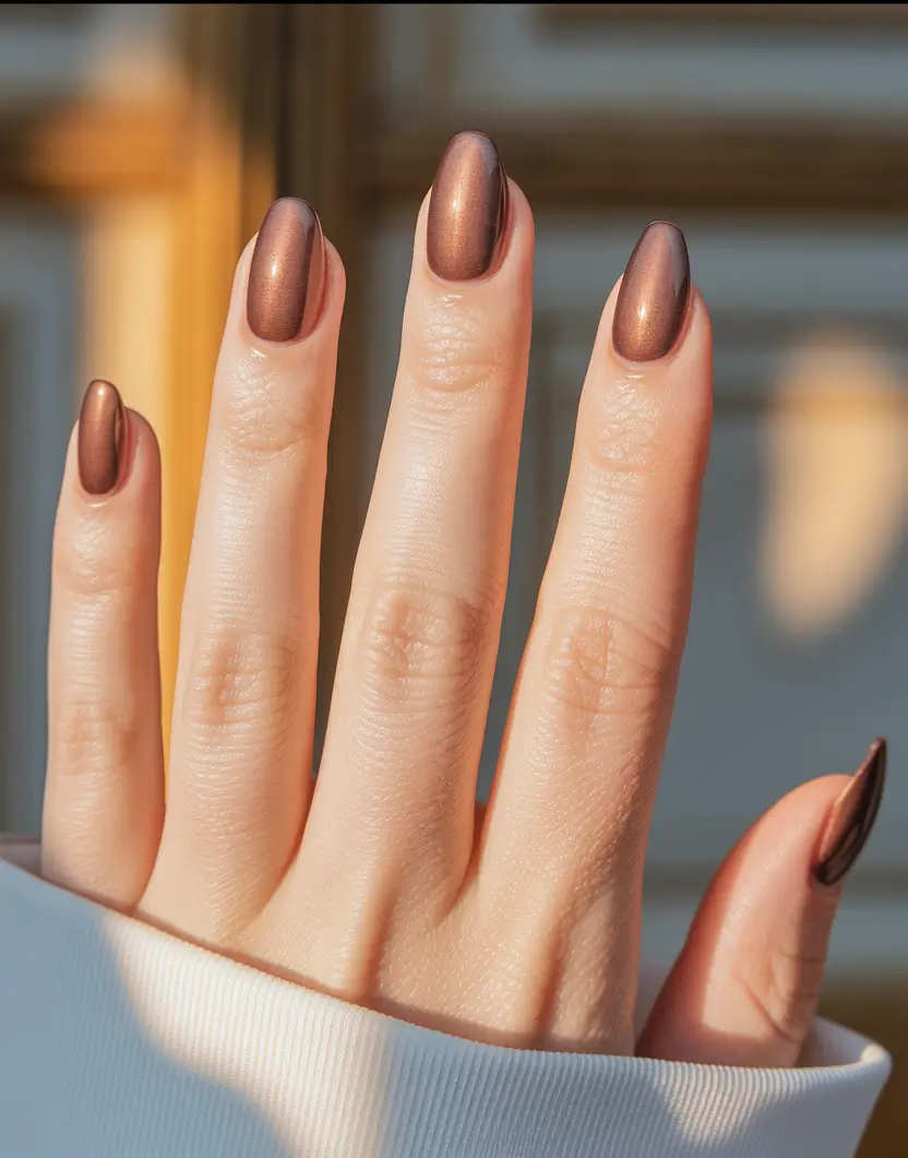 2025 Fall Nail Colors for Fair Skin – Bronzed Cashmere Almond