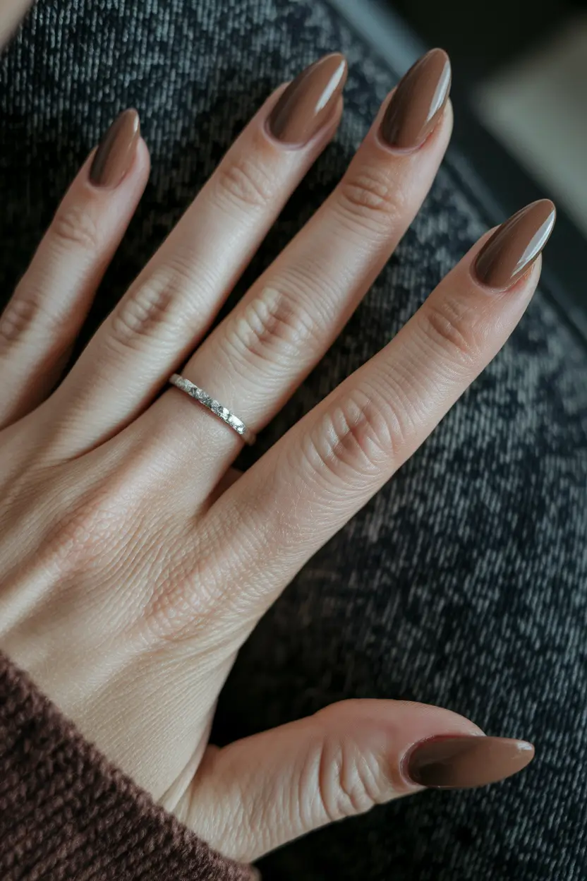 2025 Fall Nail Colors for Fair Skin - Cozy mocha almond manicure