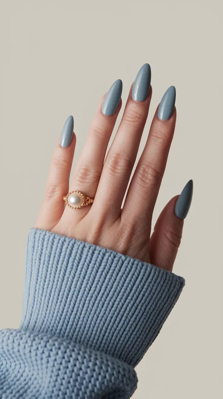 2025 Fall Nail Colors for Fair Skin - Dusty steel blue sweater match