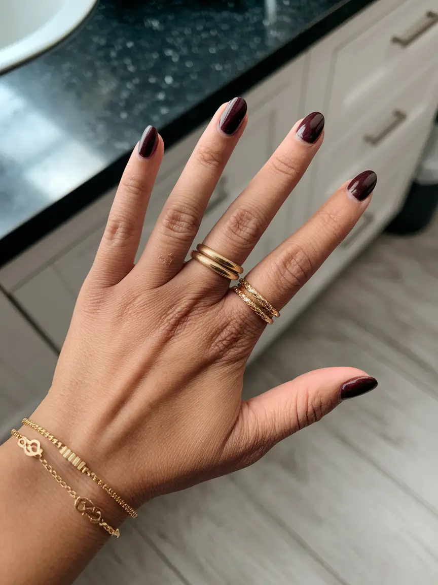 fall nail colors medium skin — Black Cherry Short Round