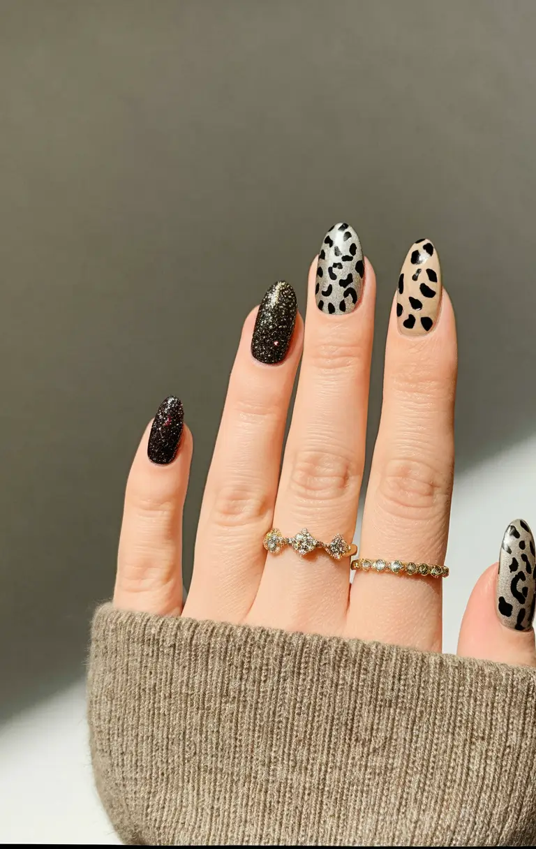 fall nail designs leopard sparkle in the wild