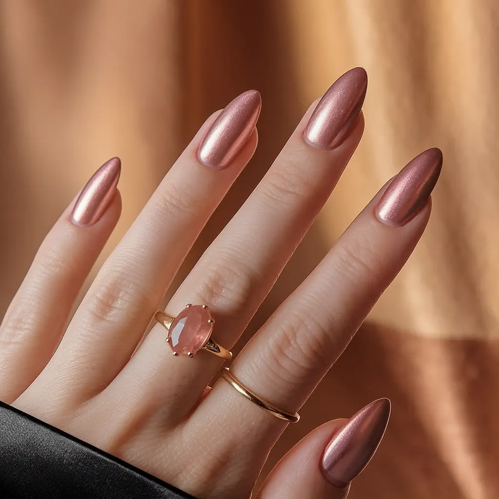 fall nail designs rose gold chrome moment