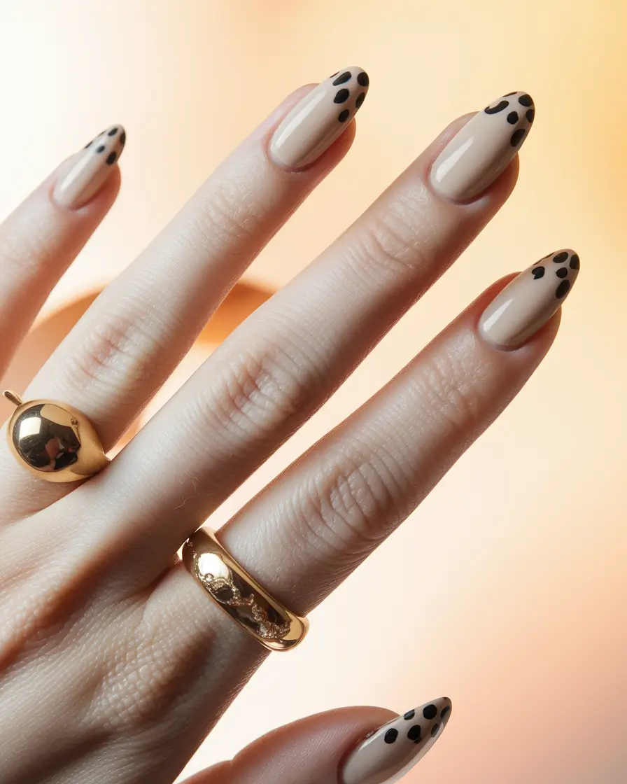 fall nail designs graphic dots on nude canvas