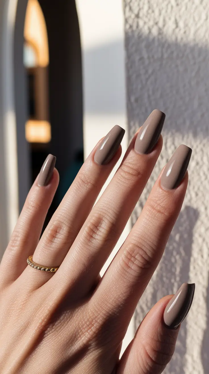 fall nail trends coffin Chic Mocha Elegance on Coffin Nails