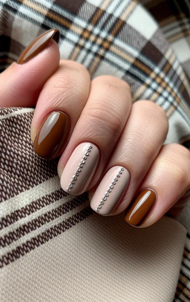 fall nail trends short Espresso & Cream with a Hint of Sparkle