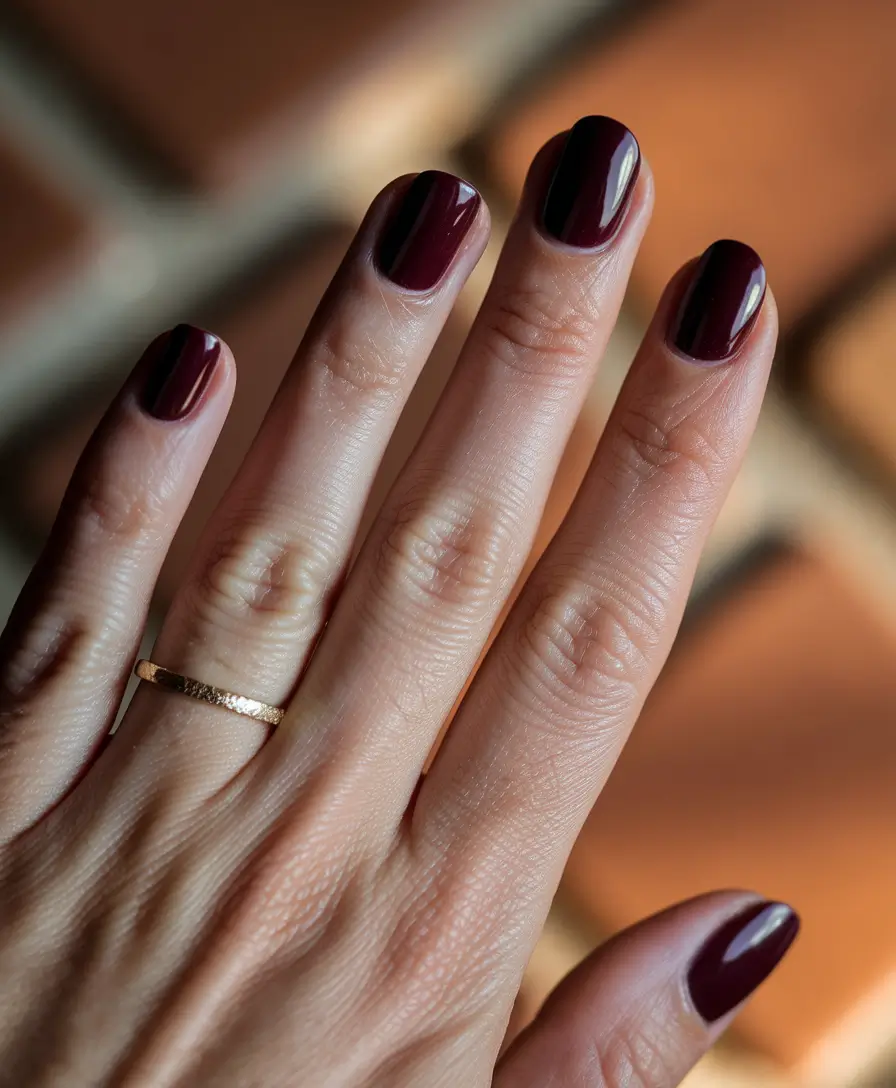 fall nail trends short nails Deep Red Done Soft and Short