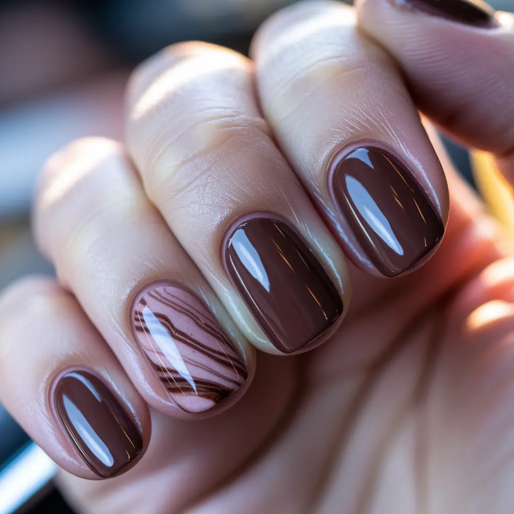 fall nail trends short nails Chocolate Swirl on Short Nails