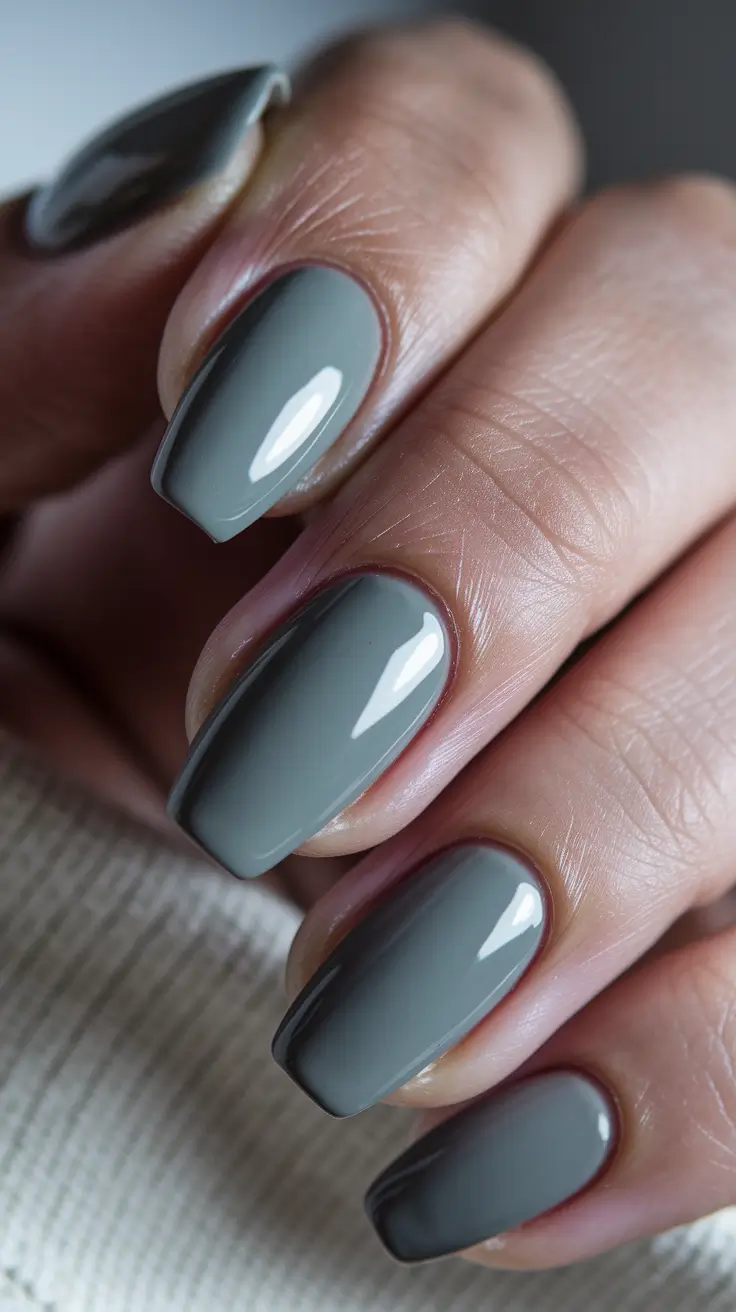 fall nail trends short Moody Gray Gloss for Cool Evenings