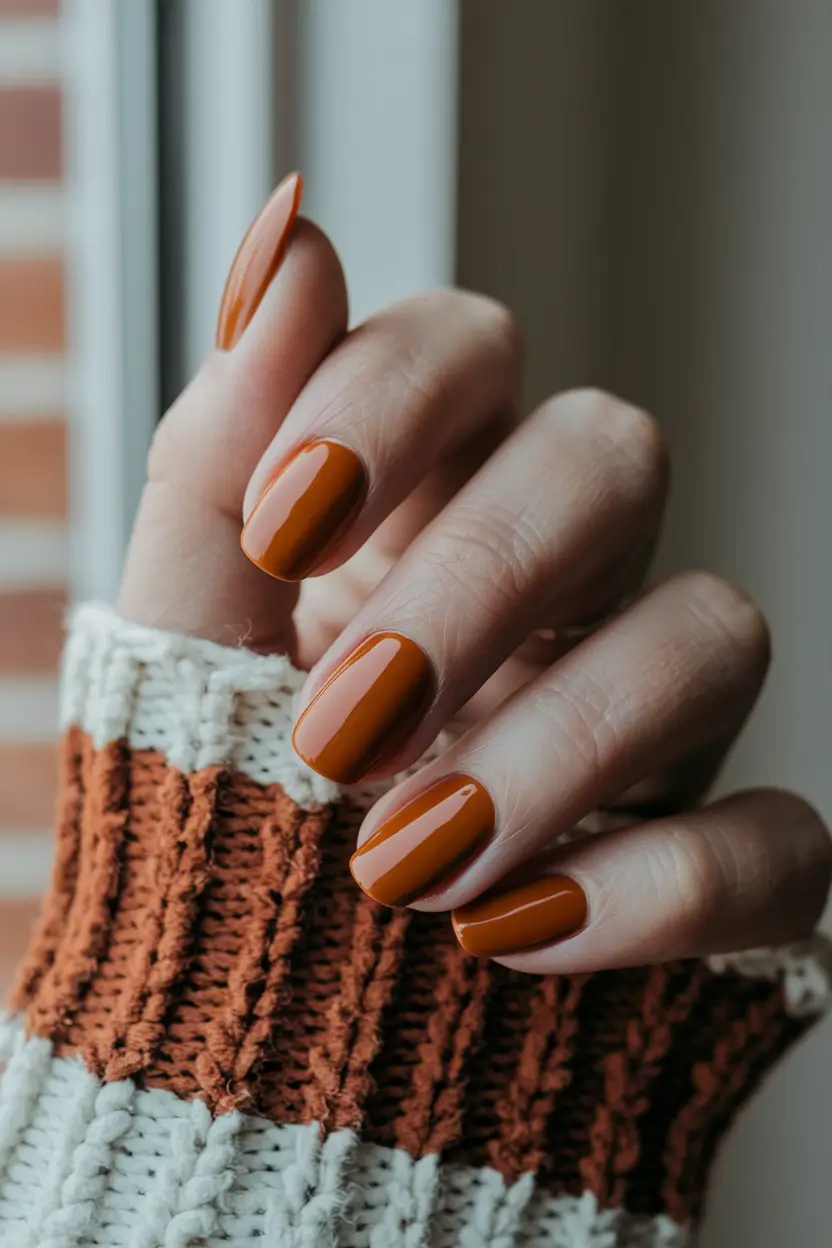 fall nail trends brown Spiced Rust for Cozy Autumn Vibes