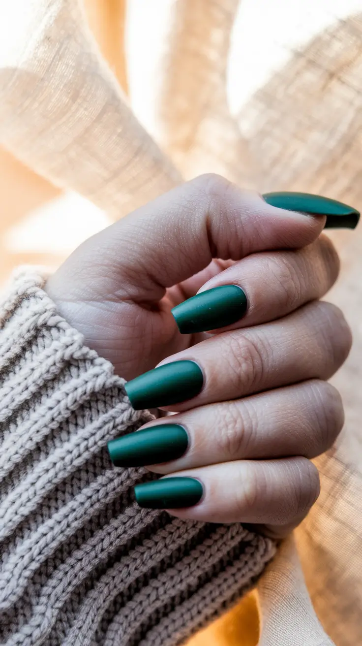 fall nail trends green Velvety Forest Green Coffin
