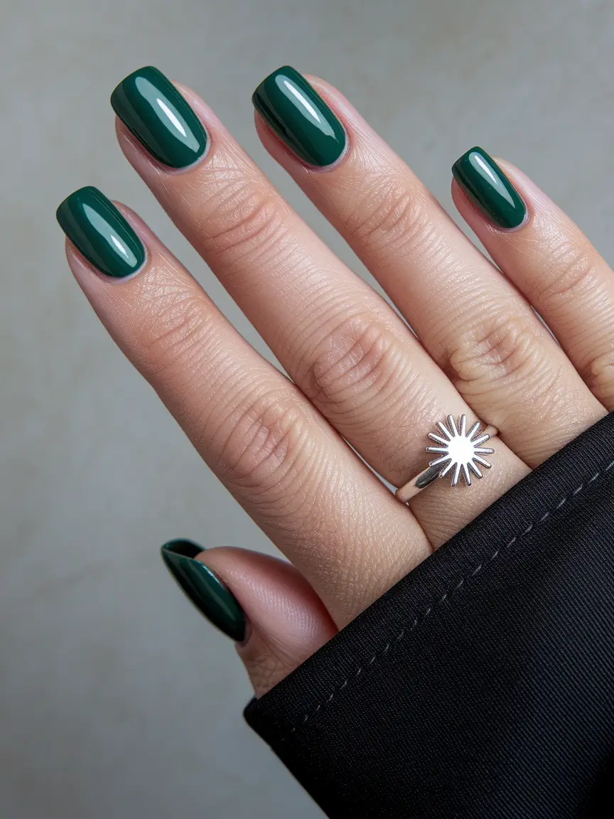 fall nail trends square Glossy Green Squared Chic