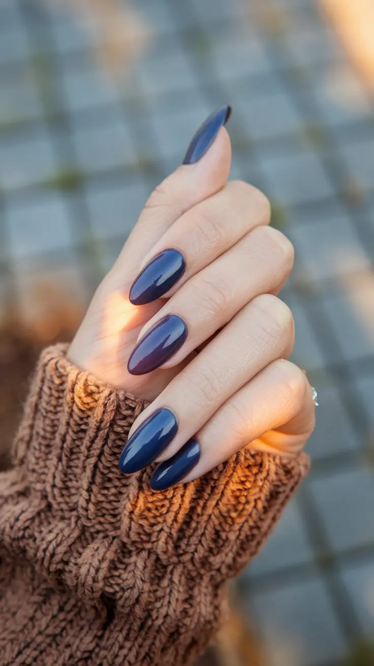 fall nails oval shape Midnight Gloss for Fall Evenings
