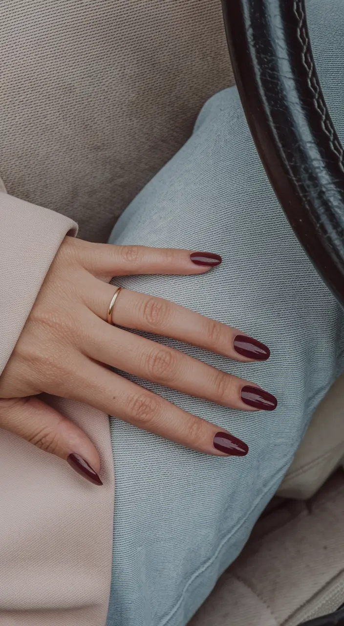 fall nails oval shape red Cabernet Crush