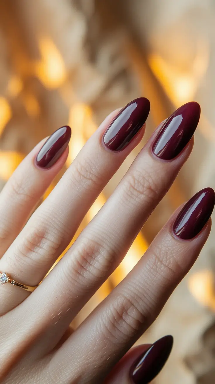 fall nails oval shape black Black Cherry Flame