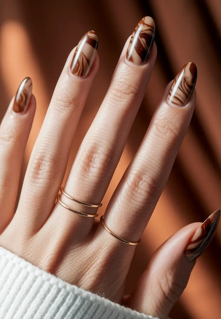 oval shaped fall nails designs Espresso Marble Vibes