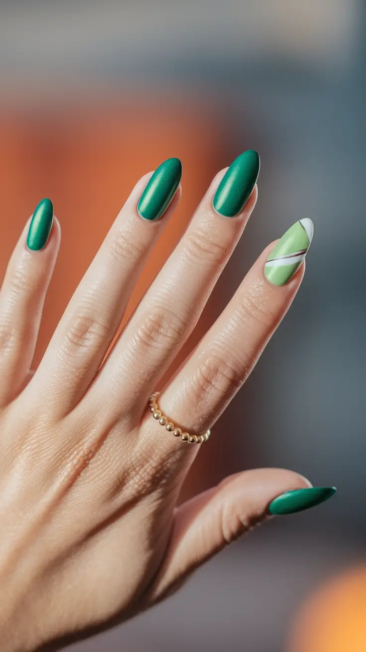 fall nails oval shape Green With a Twist