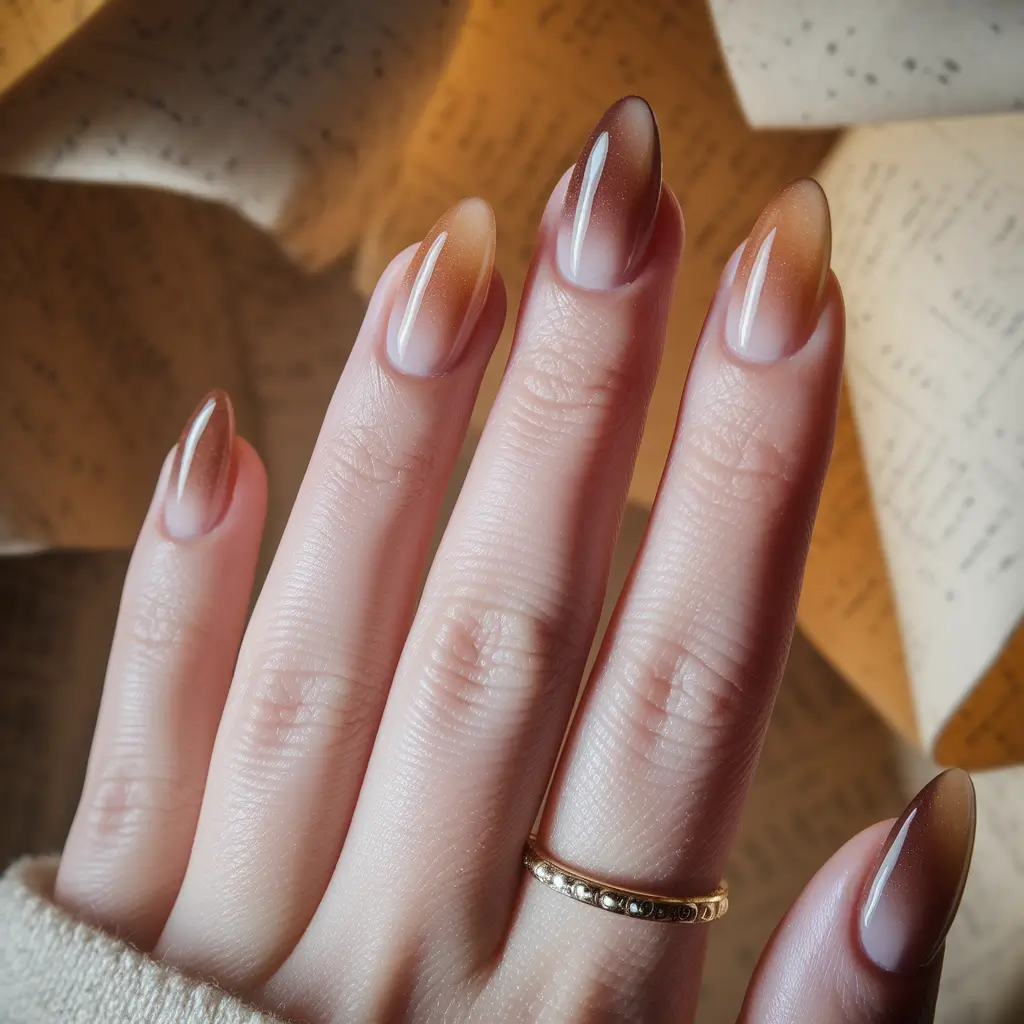 fall nails oval shape design Chai Gradient Sophistication
