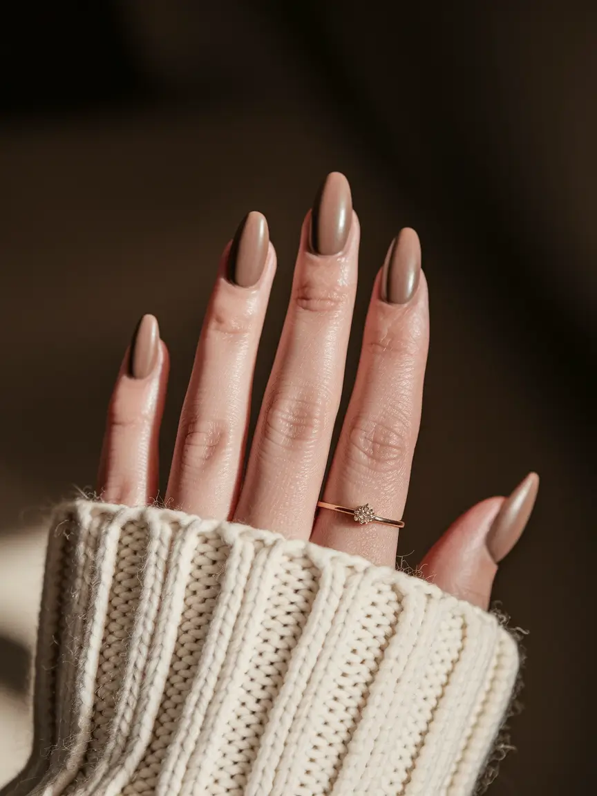 simple fall nails oval shape Latte Neutral Luxe