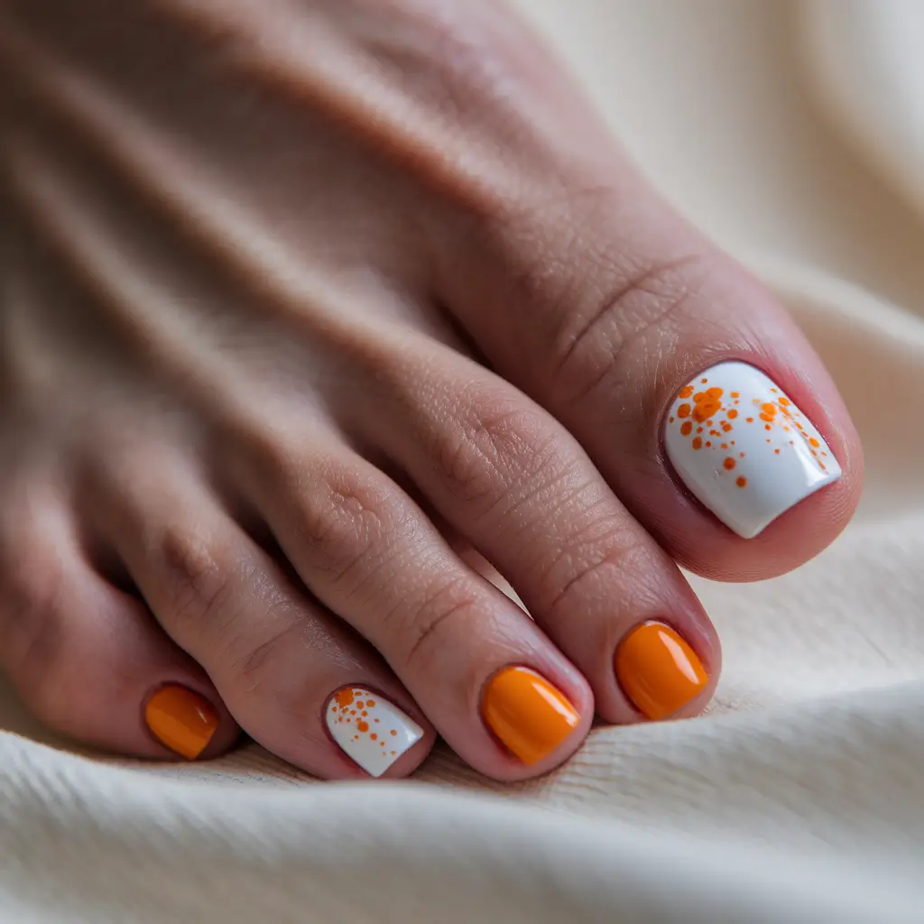 fall pedicure colors toe nails orange Sunburst on Snow