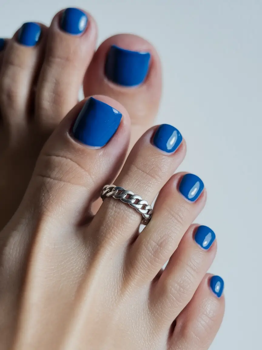 fall pedicure colors toe nails light skin Blue Denim Boldness