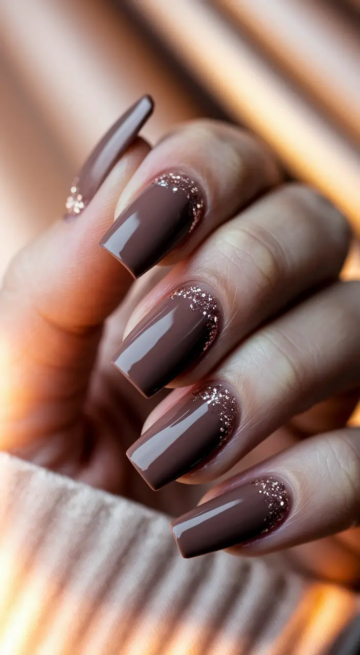 Trendy Square Nails for Fall 2025 – Chocolate Reverse French with Starry Cuticles