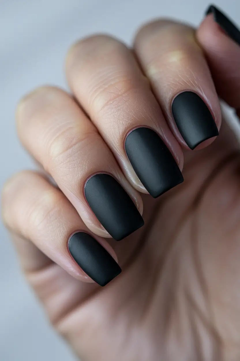 Trendy Square Nails for Fall 2025 – Velvet-Matte Noir