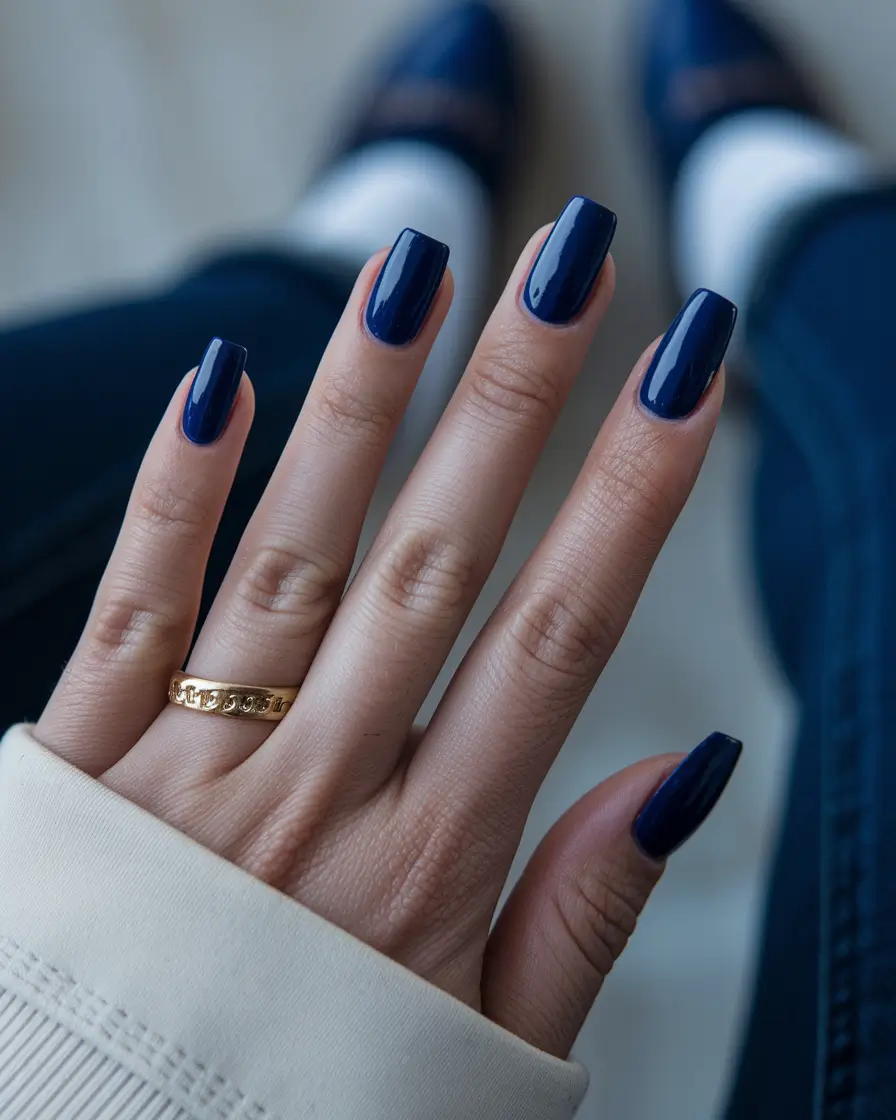 Trendy Square Nails for Fall 2025 – Ink-Navy Gloss for Night-Out Minimalists