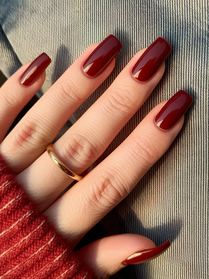 Trendy Square Nails for Fall 2025 – Spiced Cherry Shine