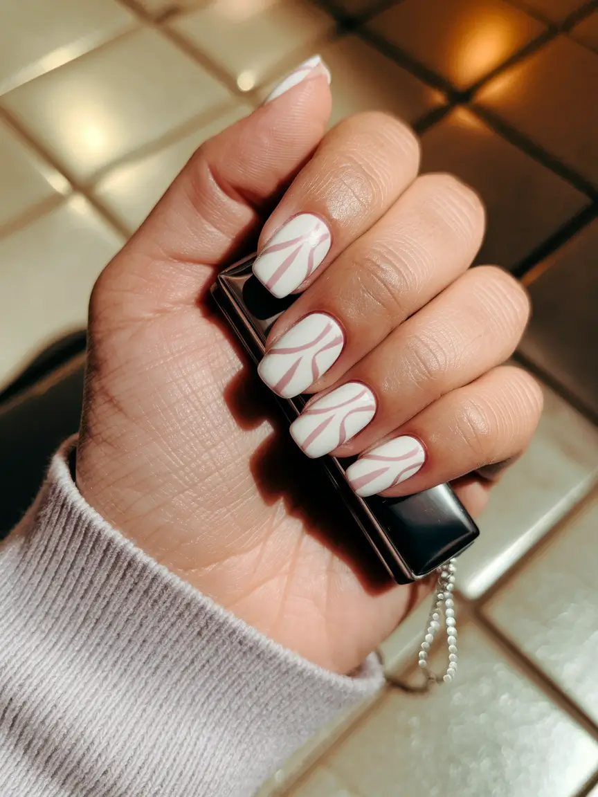 Trendy Square Nails for Fall 2025 – Milk-White Swirls