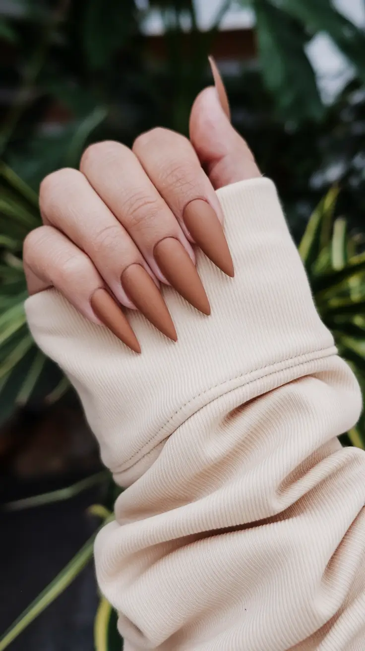 fall stiletto nails design matte Mocha Matte with an Edge