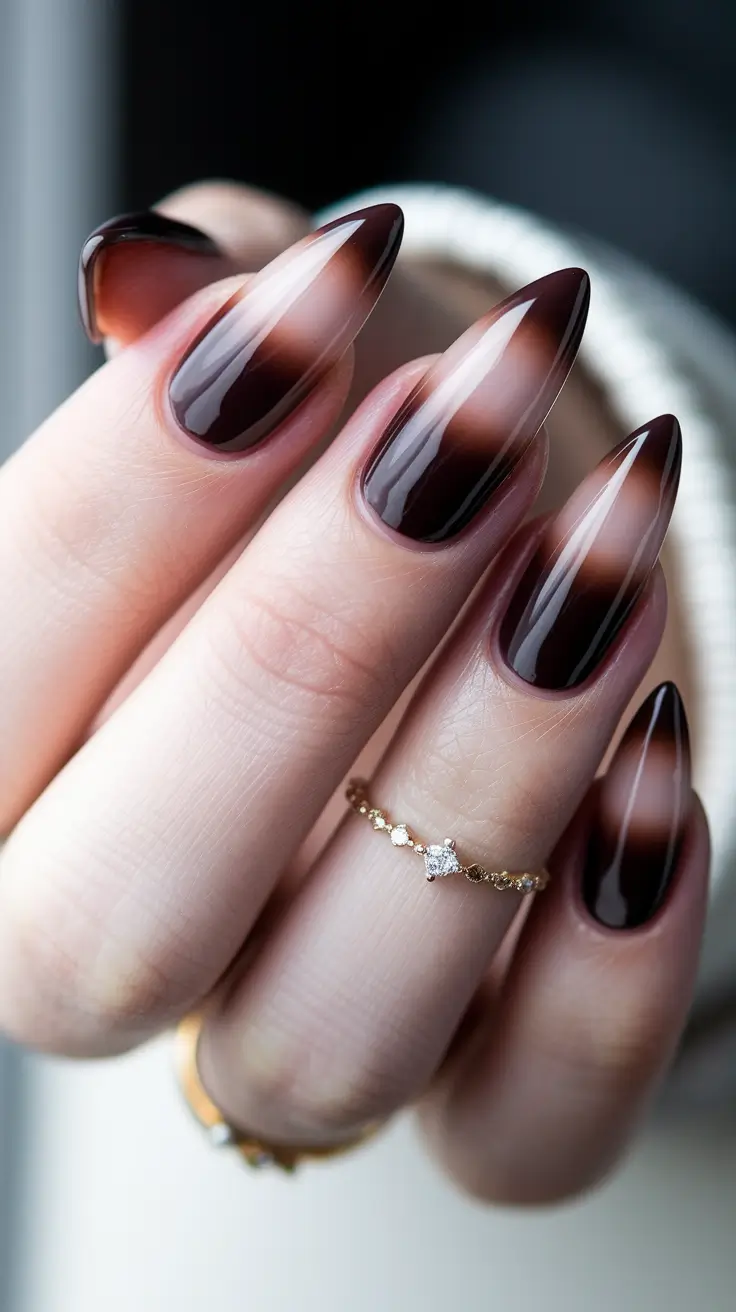 fall stiletto nails dark Molten Brown Cat Eye