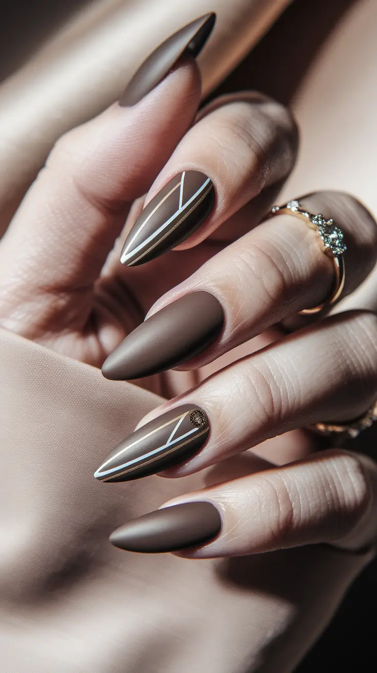 fall stiletto nails design matte Modern Matte Espresso Lines