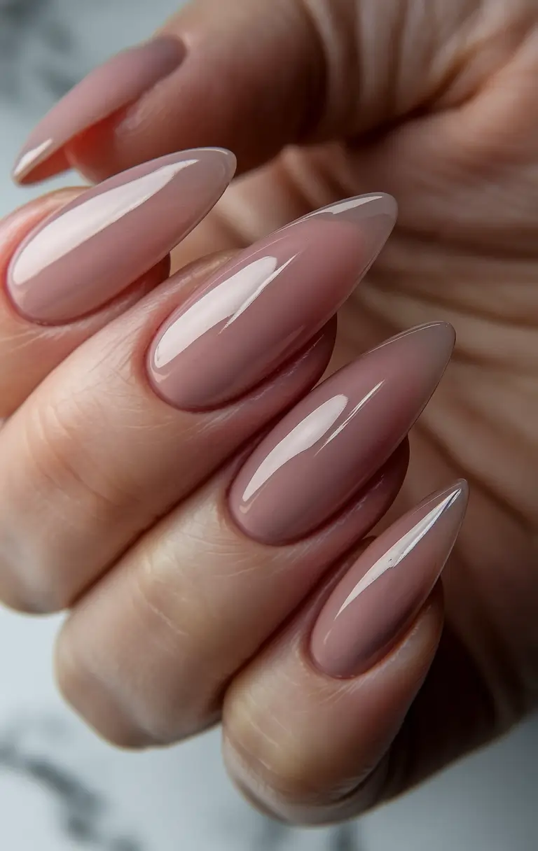 fall stiletto nails design almond Glossy Nude Almond Perfection