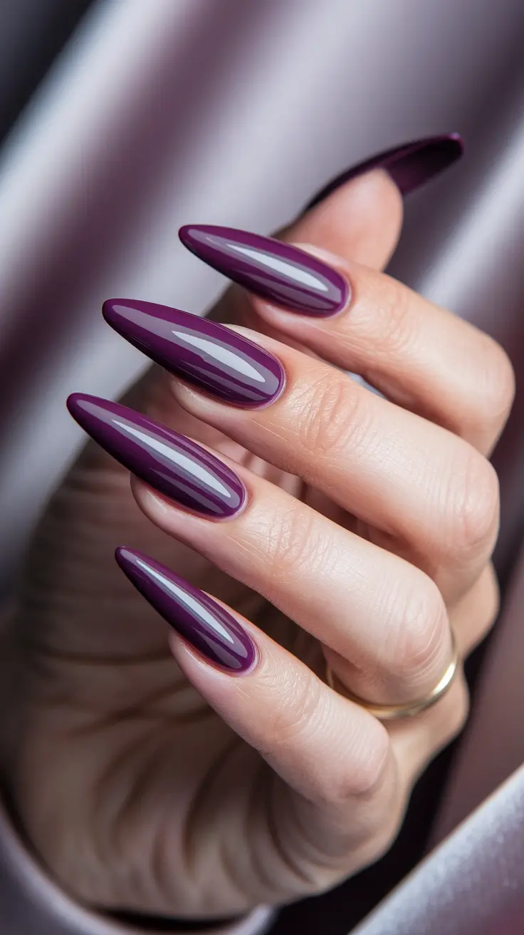 fall stiletto nails dark Plum Wine Drama