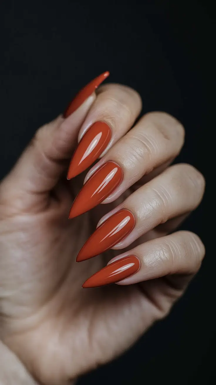 fall stiletto nails design orange Terracotta Spice