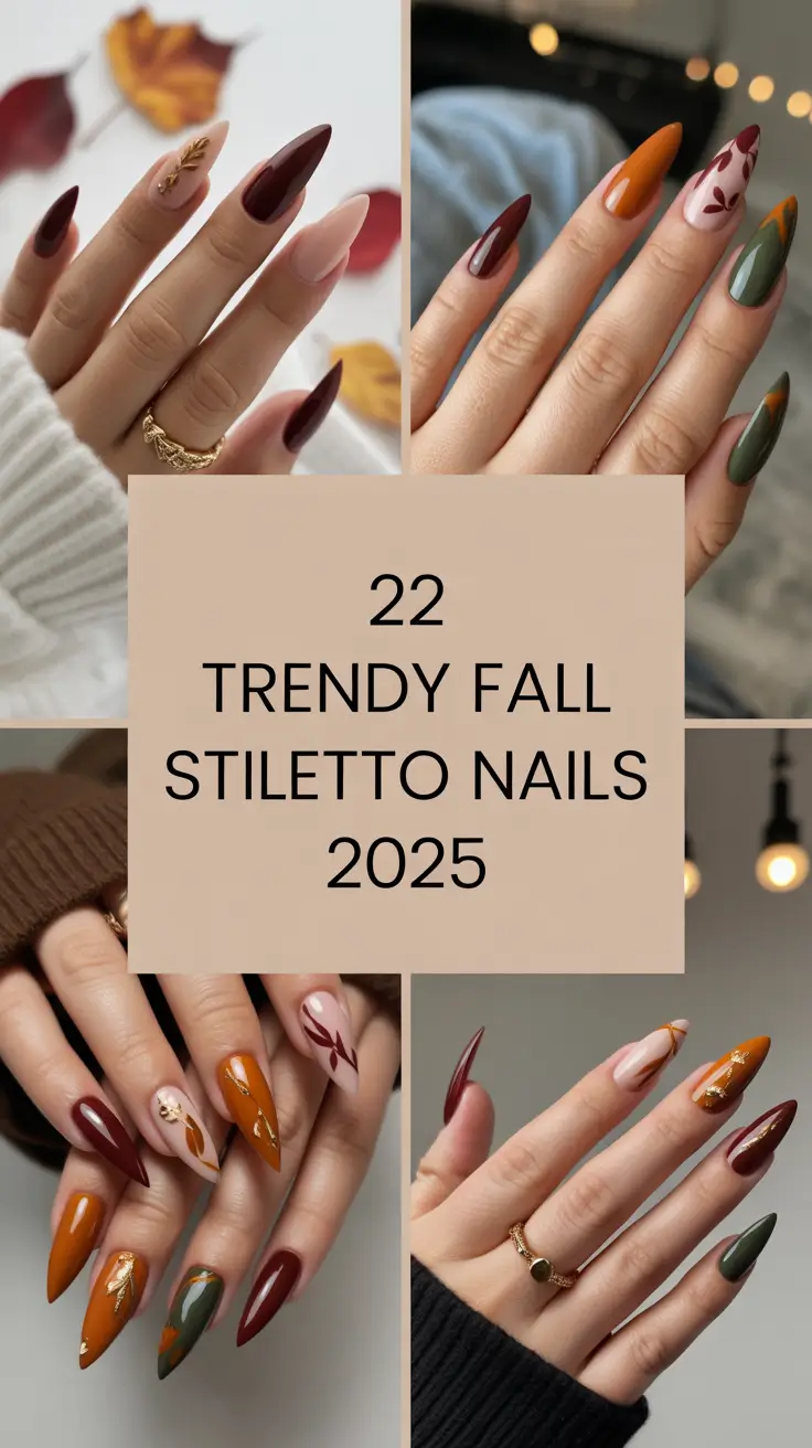 Trendy Fall Stiletto Nails 2025 with Bold Orange Design Ideas