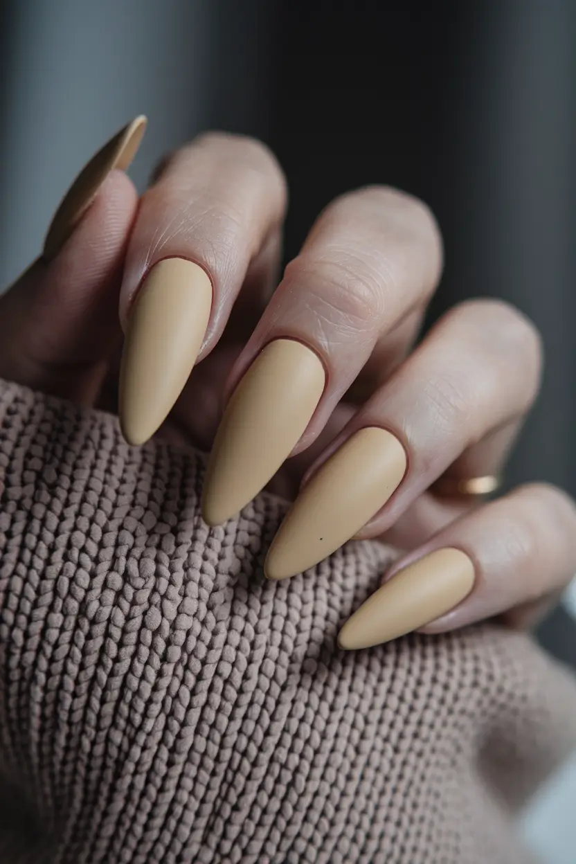 fall stiletto nails simple Soft Beige Almond Dream