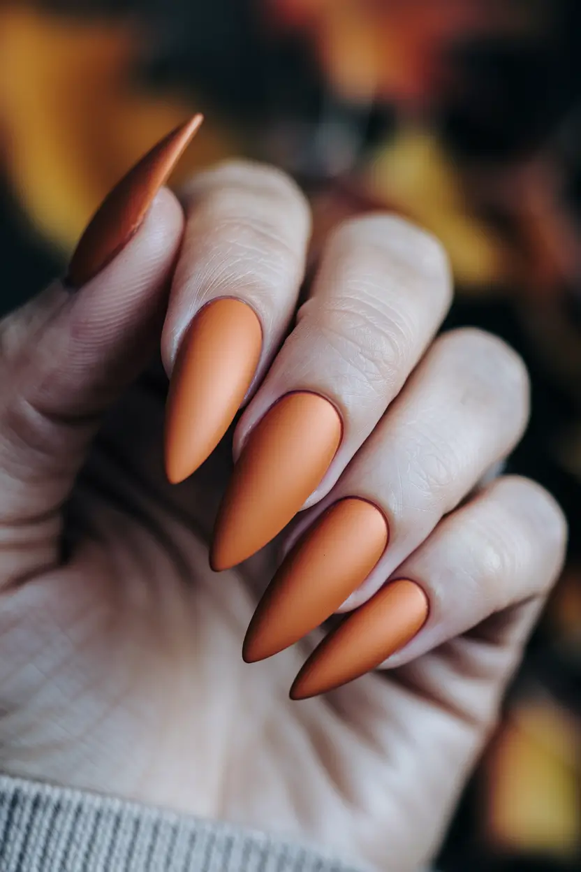 fall stiletto nails design orange Burnt Orange in Matte Elegance