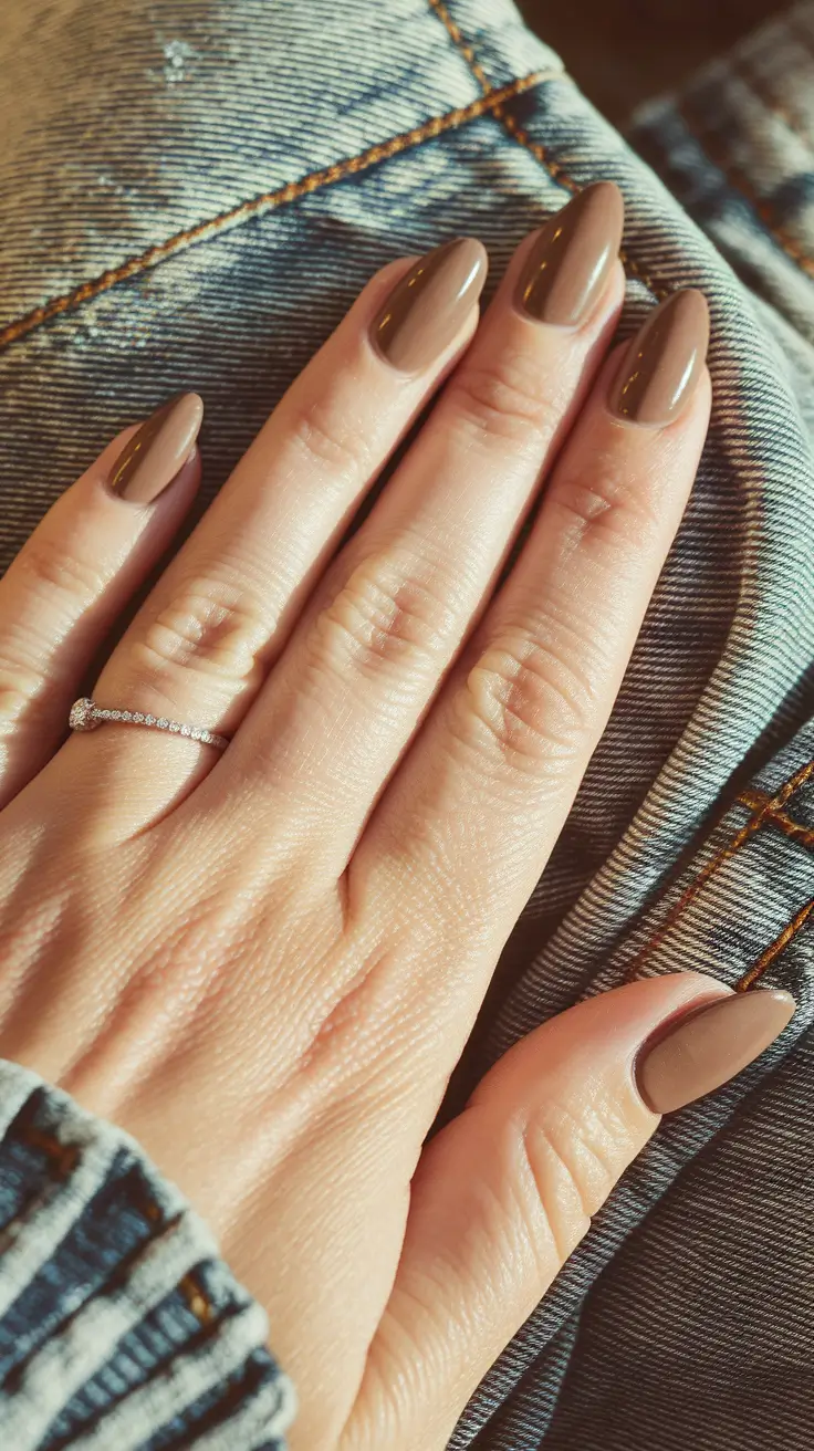 round fall nails - Café Mocha Almond Glow