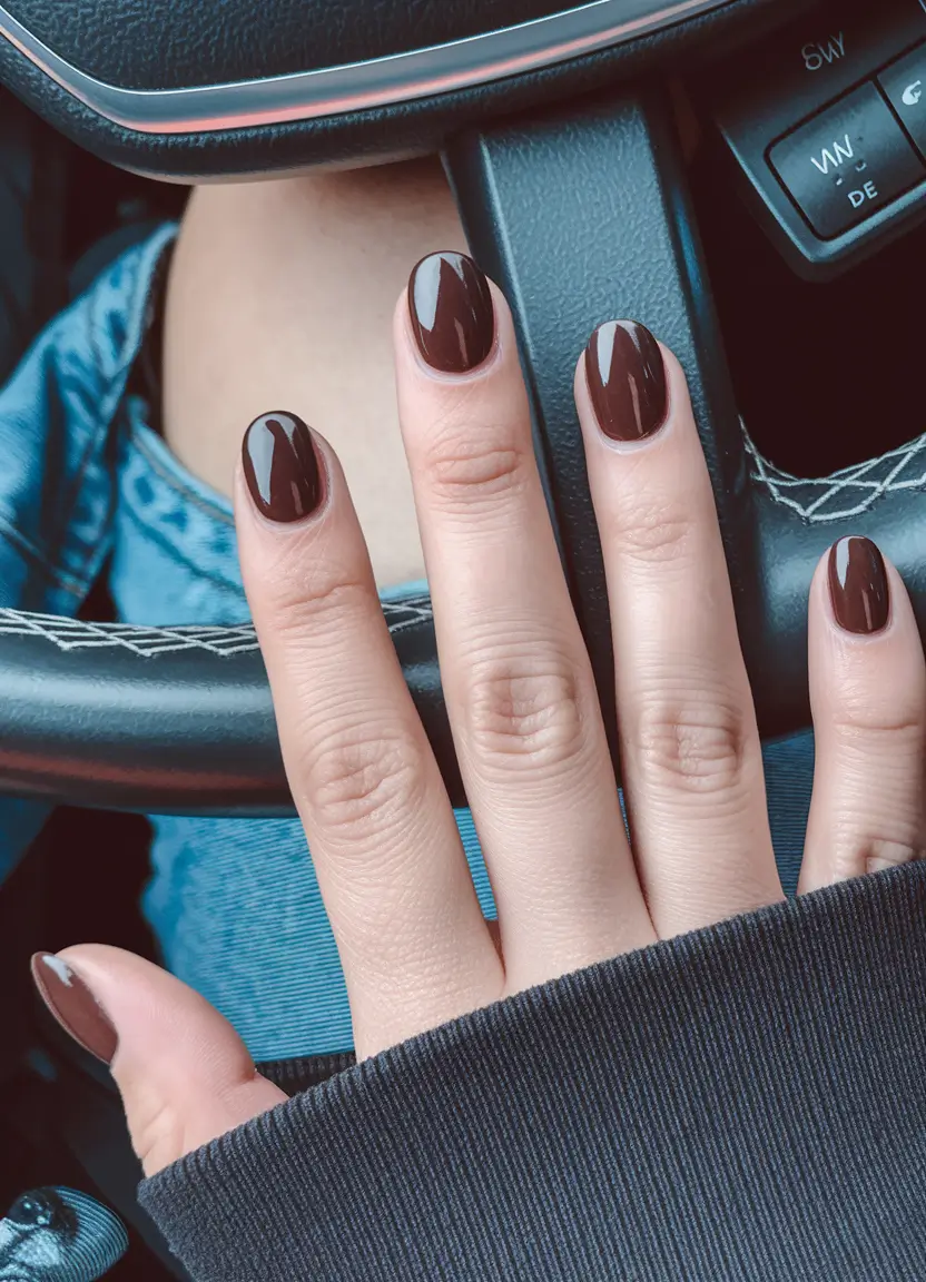 Round Fall Nails 2025 Designs – Dark Chocolate Rounds