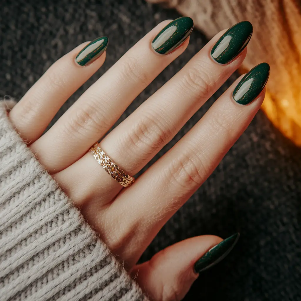 Round Fall Nails 2025 Designs – Forest-Glow Almonds