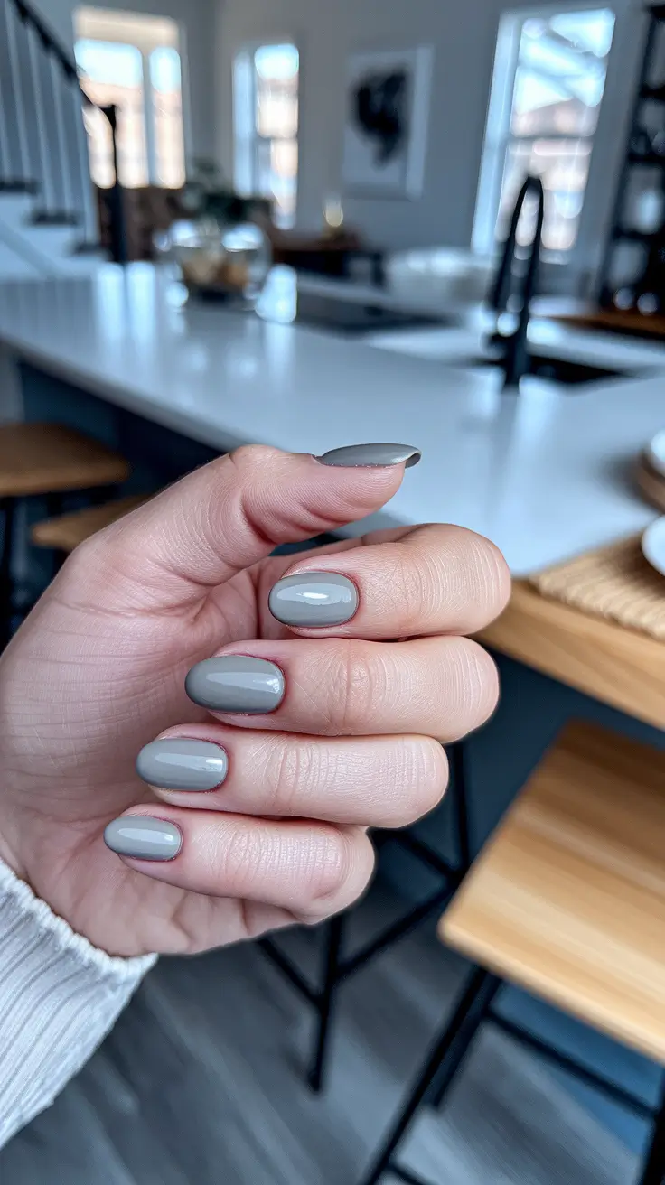 Round Fall Nails 2025 Designs – Modern Cement Grey