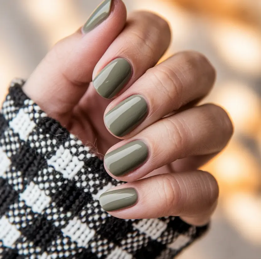 Round Fall Nails 2025 Designs – Harvest-Sage Minimal